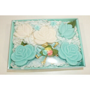 Flower Soap Creative Gift Box Floral Baby Blue White Guest Bathroom